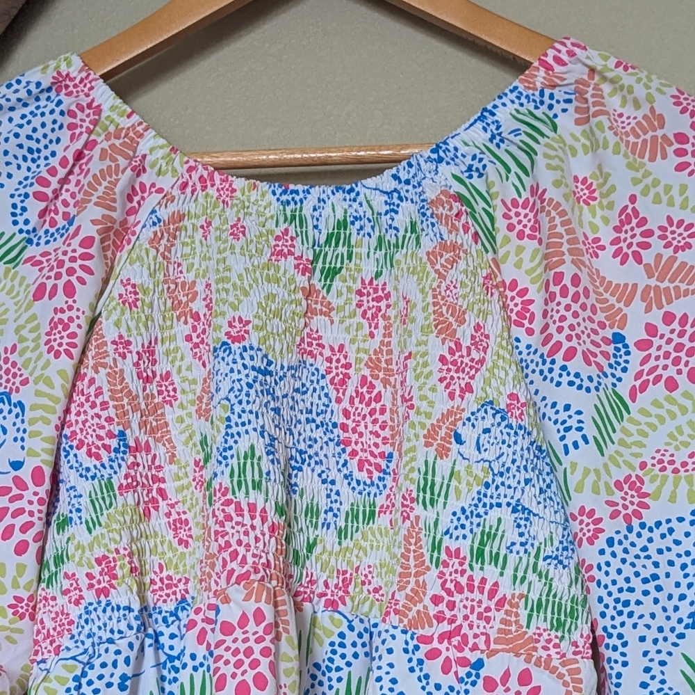 Michelle McDowell Sophia Tiered Dress Large Smocked Stretchy 3/4 Sleeves - Picture 8 of 11